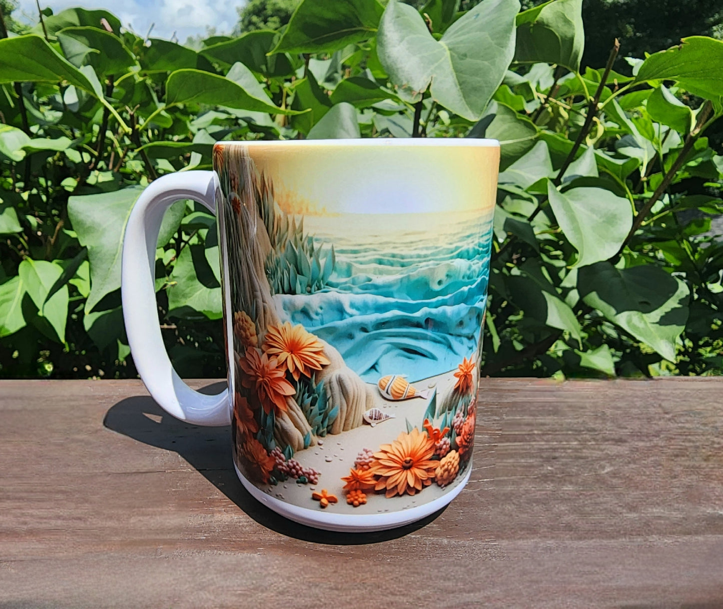 3D Beach 15oz coffee cup