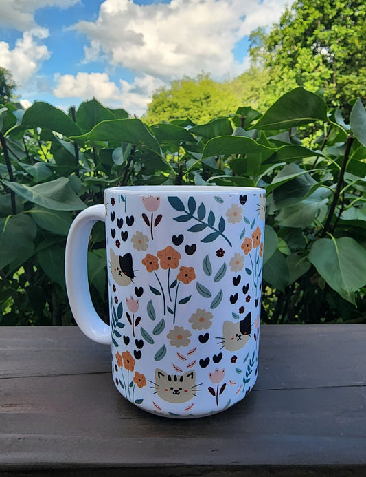 Floral Cat 15oz Coffee mug