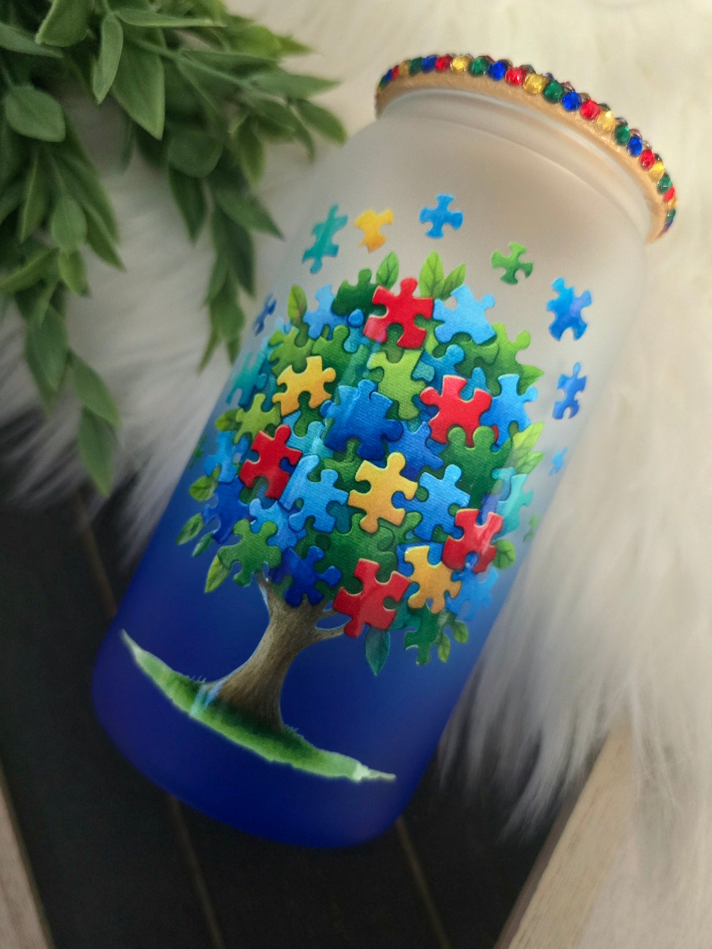 Autism tree 16oz Libbey Glass