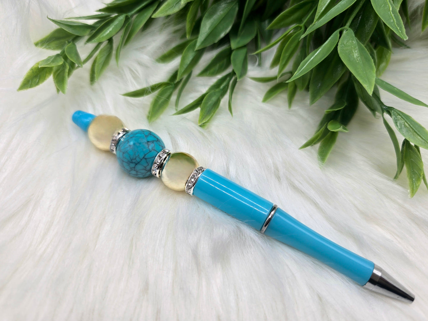 Blue Crackle Beaded Pen