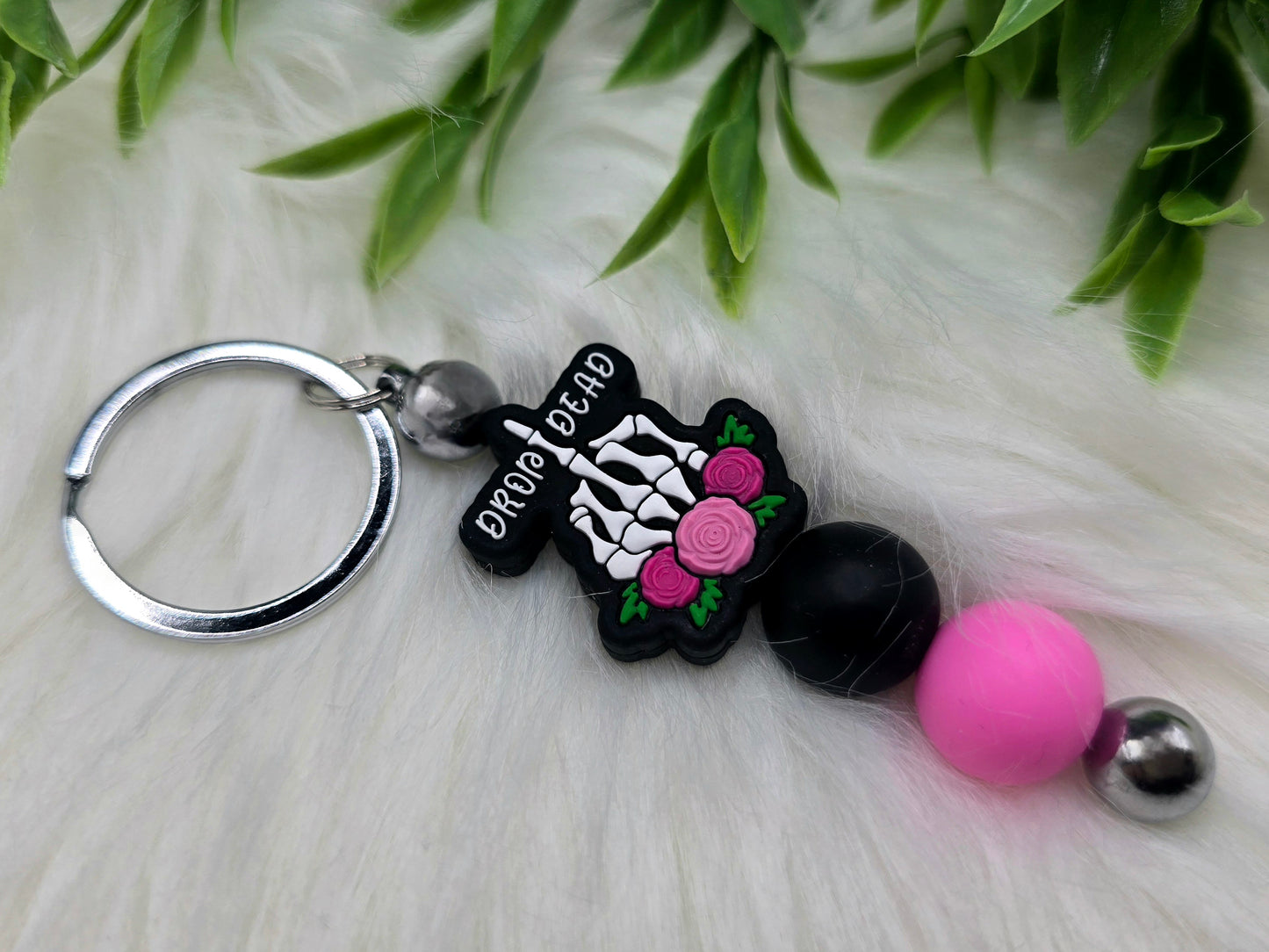 Drop Dead beaded keychain