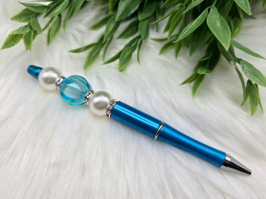 Blue and White Pearl Beaded Pen