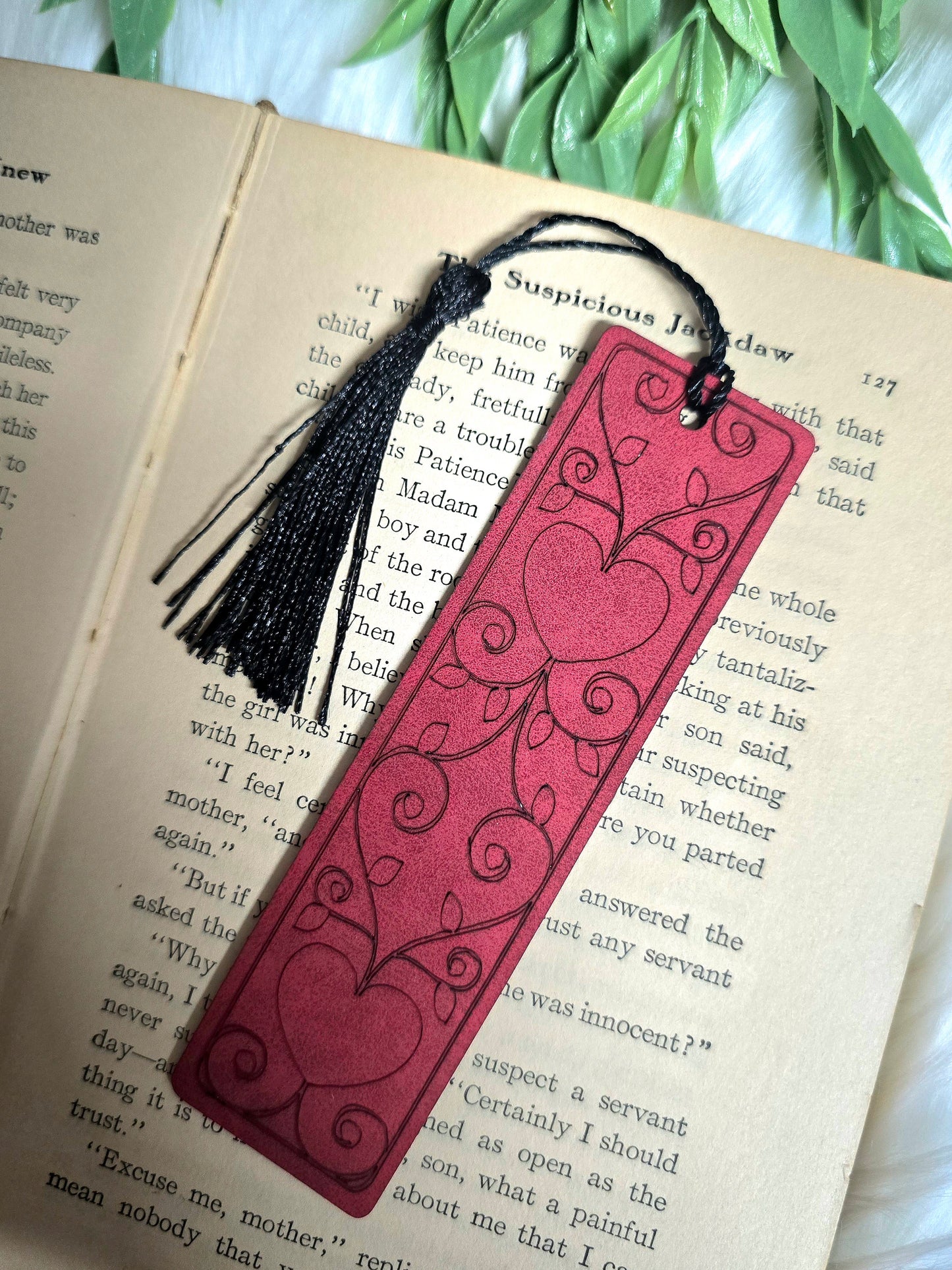 Hearts faux leather bookmark