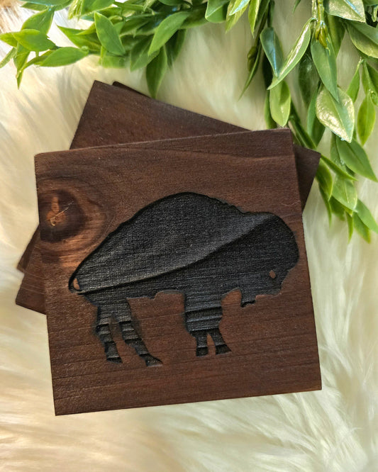 Buffalo engraved coaster set