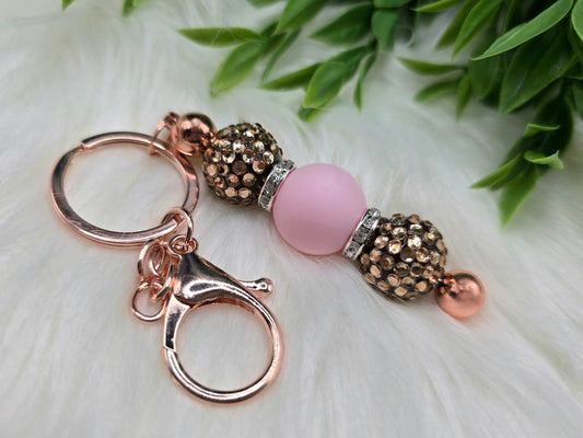 Rose gold/pink beaded keychain