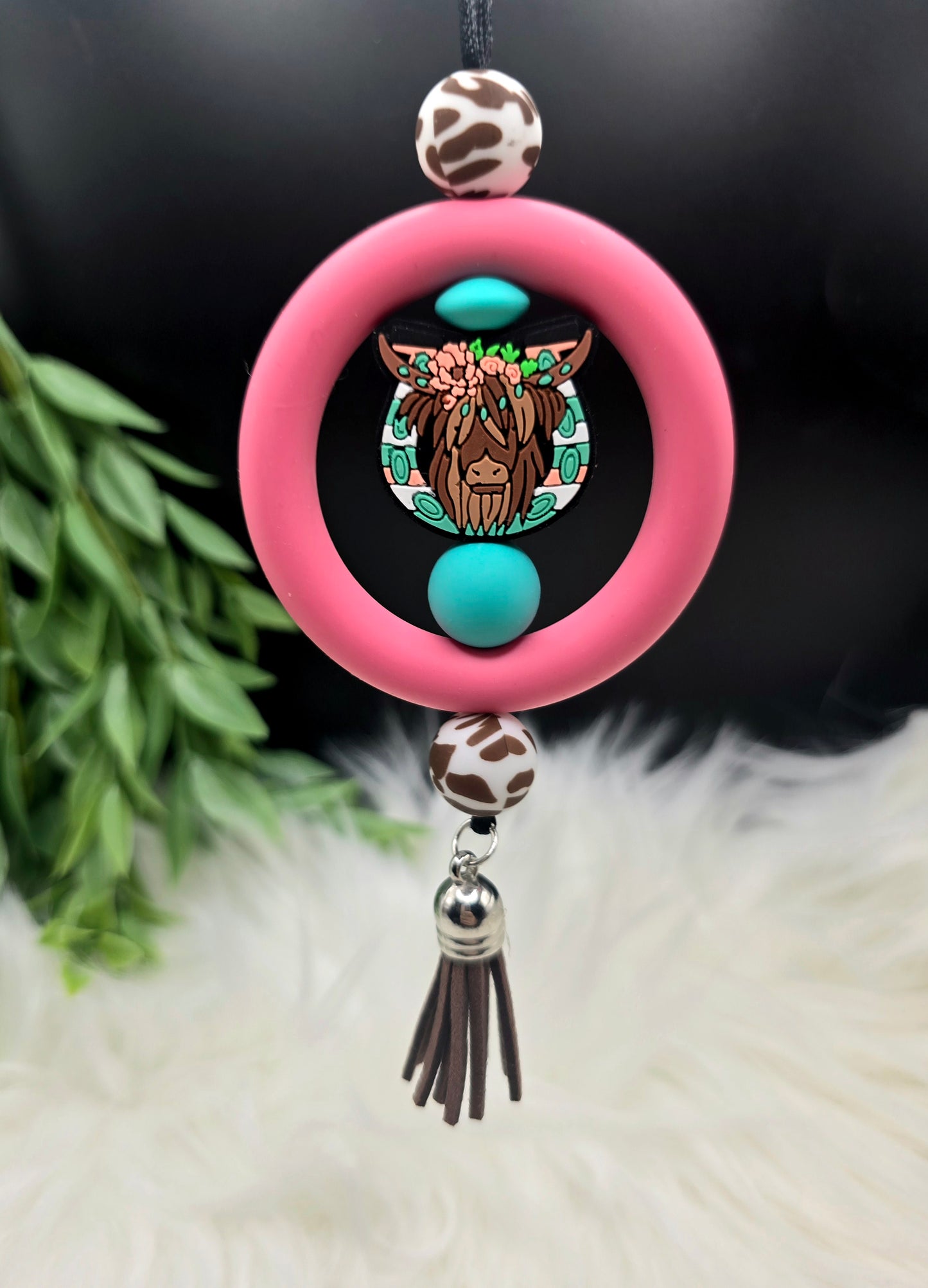 Flower Highland Cow Car Charm