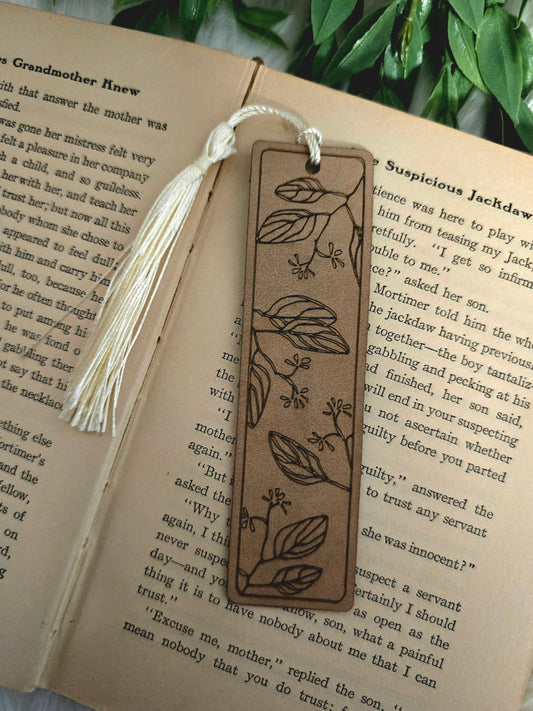 Leaves faux leather bookmark